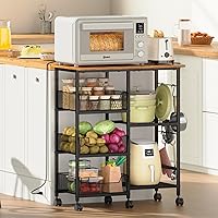 Lyuwanxian Rolling Microwave Cart Kitchen Island - Adjustable Shelf, Lockable Wheels, 27.75"L x 15.35"W Top, Tilt-Out Baskets for Storage