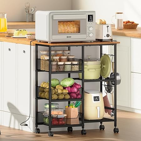Rolling Kitchen Storage Microwave Cart, Kitchen Island with Adjustable Shelf