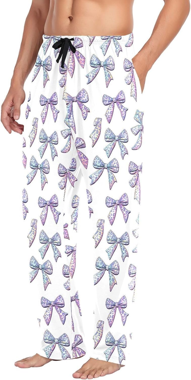 ALAZA Rainbow Leopard Cheetah Bows Men's Pajama Pants Men Cotton Pajama Bottoms with Pockets, S