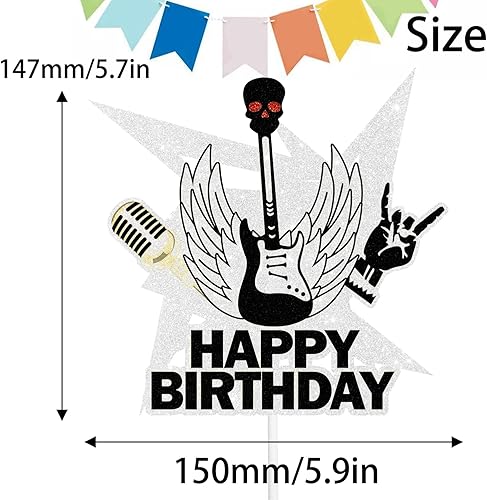 Miniatura 2 de Rock'n'roll - Decoración para pastel de cumpleaños, tema de música rock Born To Rock Man Boy Girl cumpleaños, decoración de fiesta con purpurina