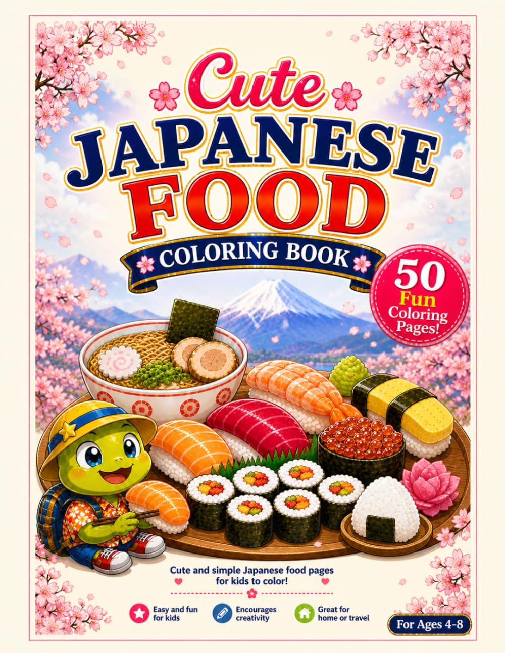 Japanese Food Coloring Book for Kids 50 Cute & Easy Pages – Sushi, Bento, Ramen & More! (Moody＆Cozy)