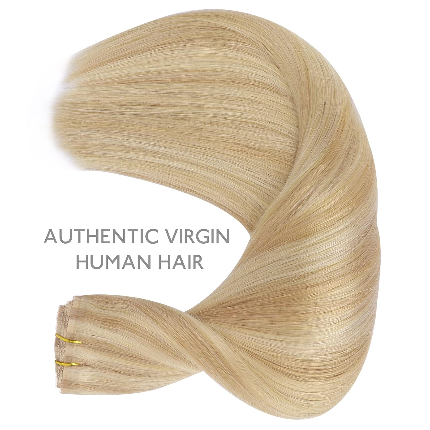 WENNALIFE Lace Seamless Clip in Hair Extensions Human Hair 7pcs Ultra Invisible 50% Thinner Seamless Clip Ins Light Blonde Highlighted Golden Blonde Natural Remy Hair 18 inch