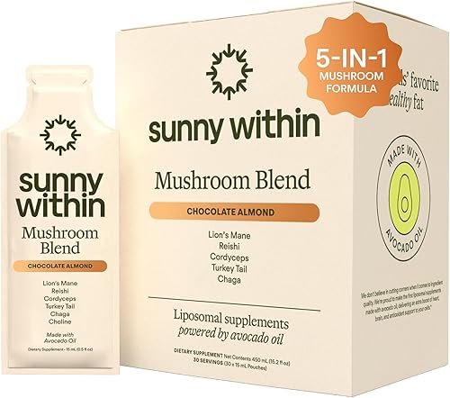 Shroom Bloom Hongo funcional 800 mg de cinco hongos Melena de león orgánica, Reishi, Cordyceps, cola de pavo, chaga Cerebro, estrés y apoyo