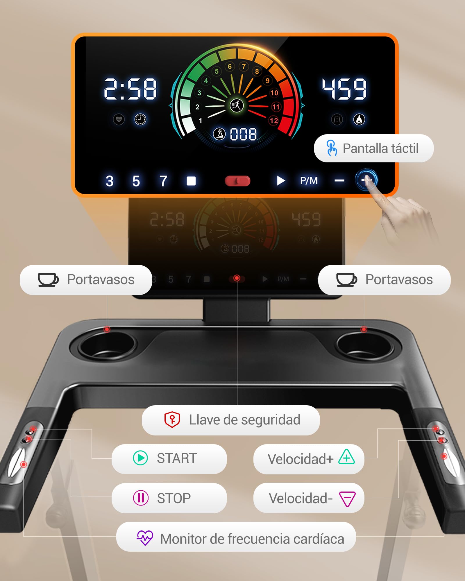 UMAY Cinta de Correr Plegable con Inclinación 16%, 14 KM/H | Cinta de Andar con Frecuencia Cardíaca, Caminadora Electrica para Casa con Pantalla LED,180kg