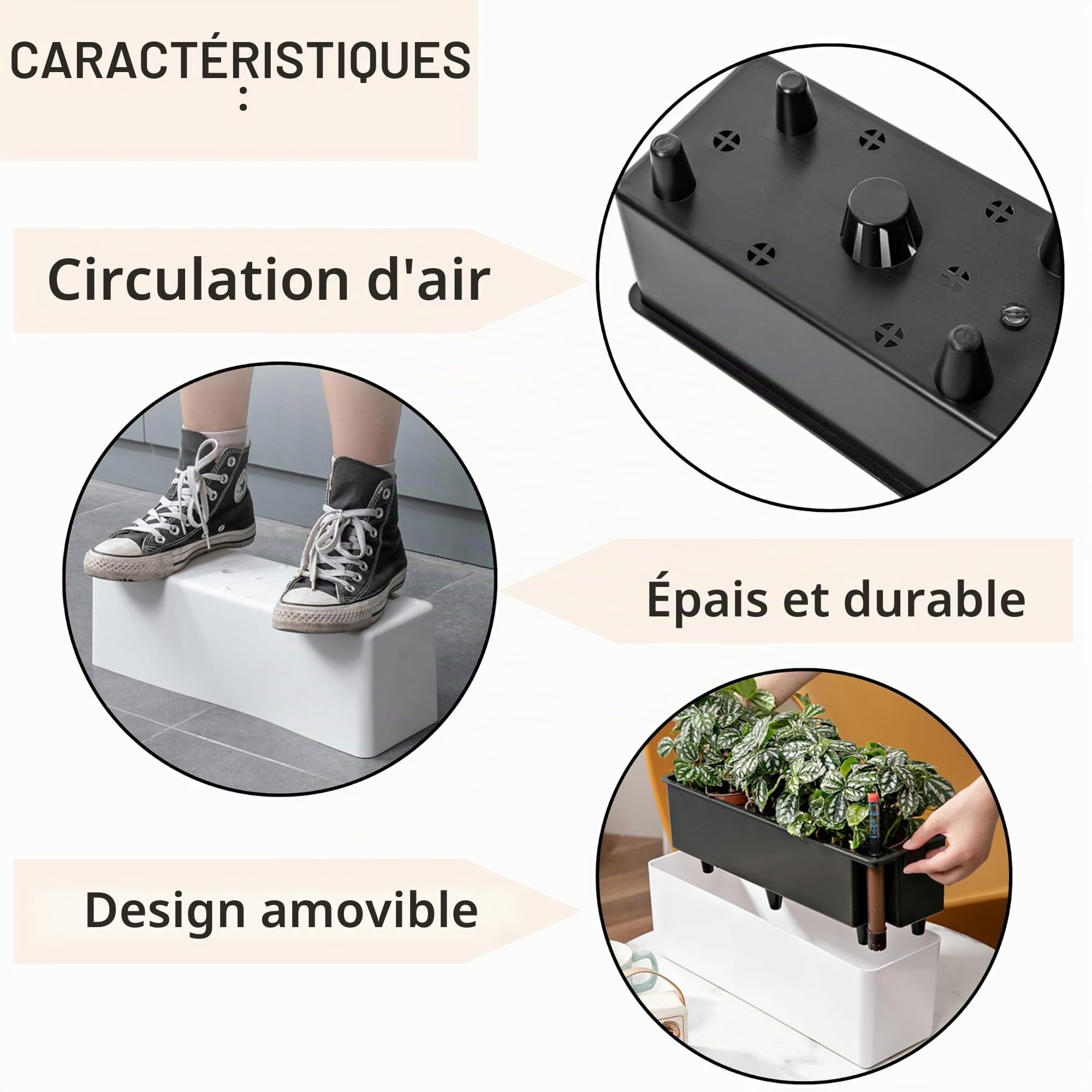 LaLaGreen Lot de 2 pots de fleurs rectangulaires pour plantes d'intérieur et d'intérieur - 40,6 cm - Noir - Avec drainage - Décoration moderne - Pour balcon, rebord de fenêtre, herbes, maison et