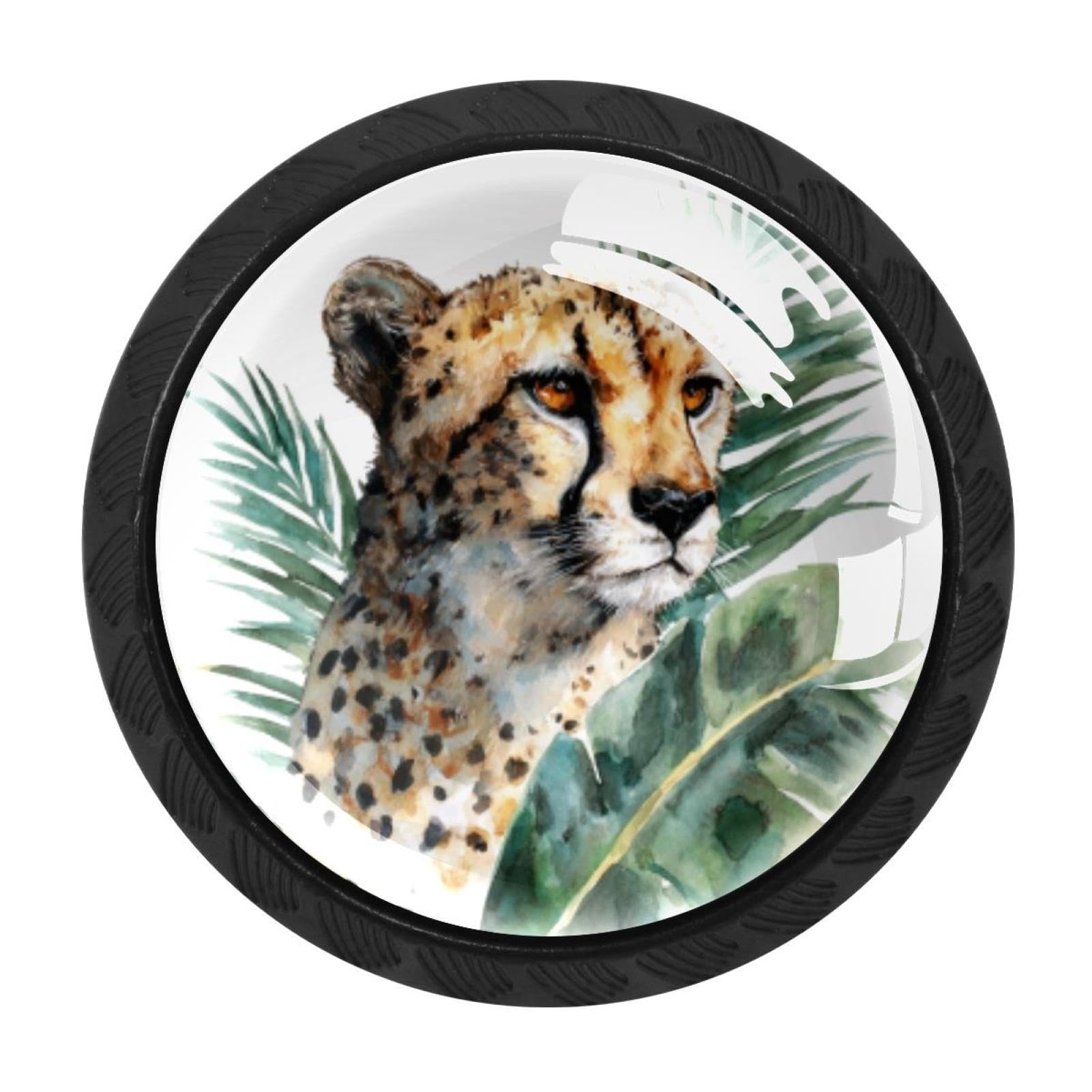 CHENZZZZ 4 Pack Black Cheetah and Palm Leaves (23) Kitchen Handles, Cabinet Pulls Hardware for Cupboard Drawer Knobs Dresser Pulls