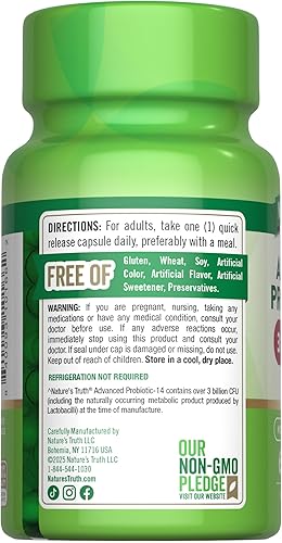 Miniatura 7 de Nature's Truth Cápsulas de probióticos | 3 mil millones de UFC | 60 unidades | para hombres y mujeres | 14 cepas | Suplemento sin OMG y sin gluten