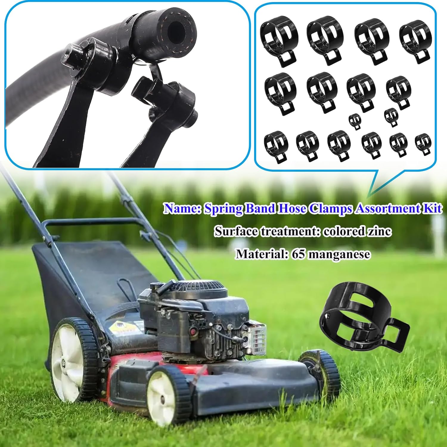 40Pcs Spring Band Hose Clamps Assortment Kit,16 Sizes Black Fuel Line Hose Clamps,Low Pressure Air Clip Strap Clamp for Silicone Vacuum Hose Clamp Fuel Line Clamps (6-25mm)