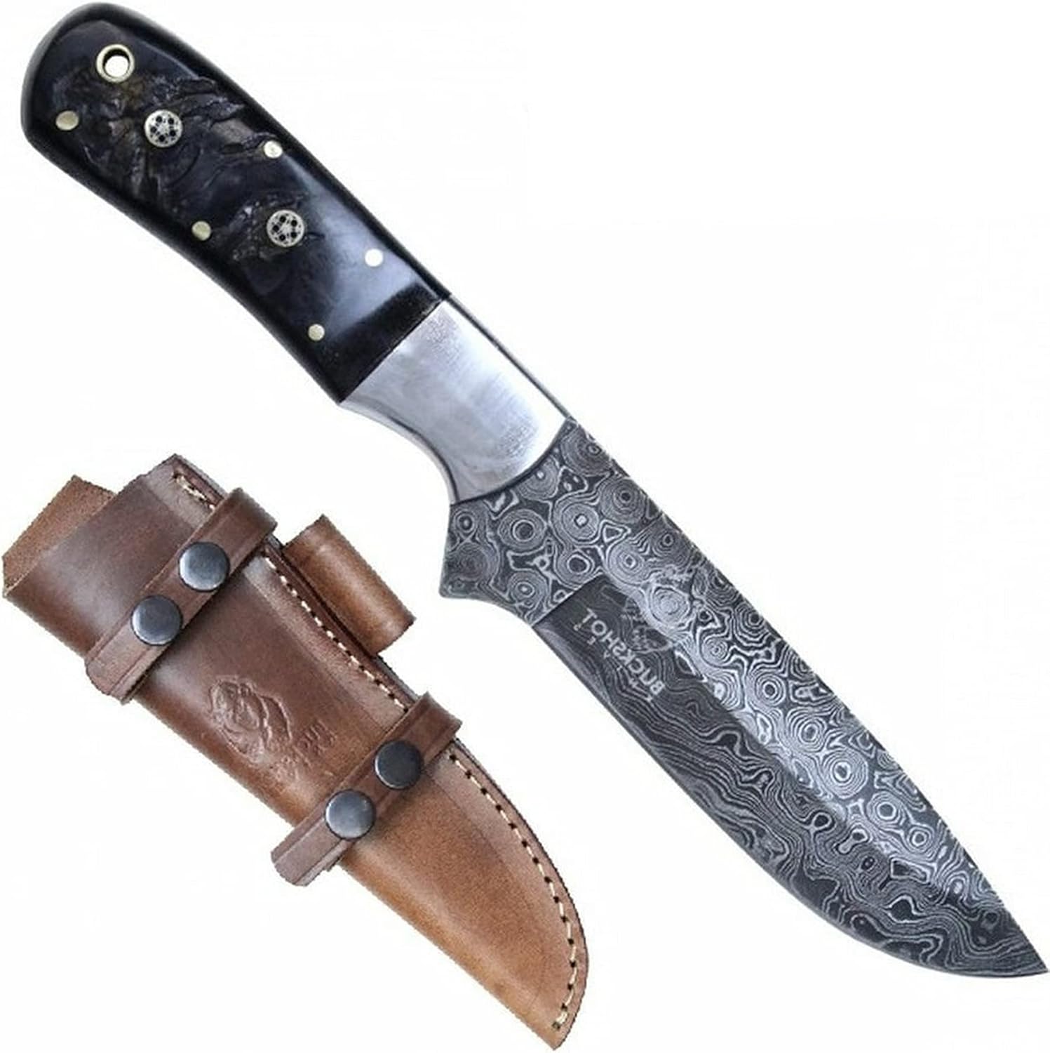 Damascus Steel Hunting Knife Black Bone 10" Skinning Blade + Sheath Pro Tactical