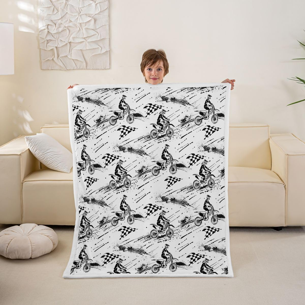 Feelyou Boys Dirt Bike Sherpa Throw Blanket for Couch Racing Sport Super Soft Cozy Fleece Motocross Blanket for Winter, Plush Throw Baby 30"x40" All Season