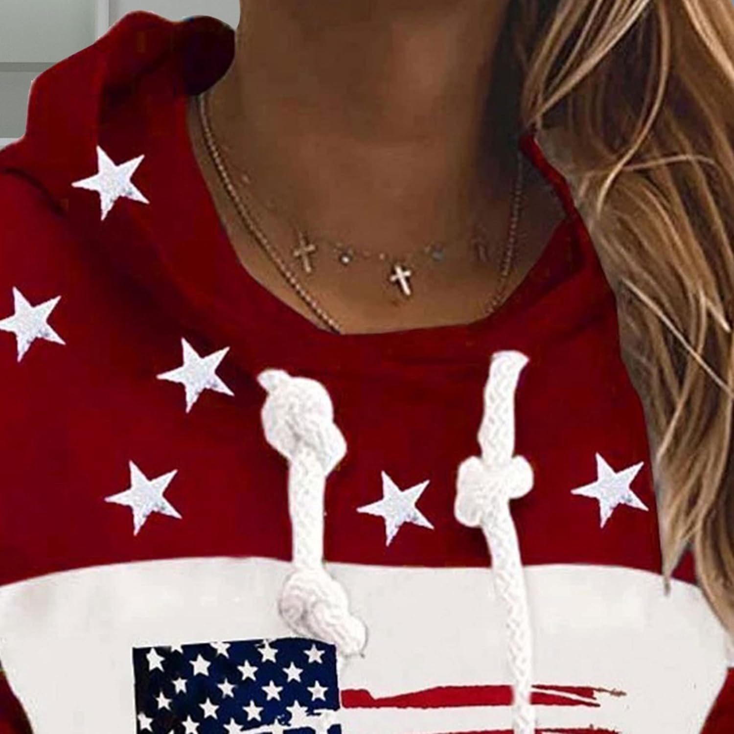Womens American Flag Hoodie Long Sleeve Patriotic Clothing Pullover Loose Fit Patriotic Sweatshirt - Image 5