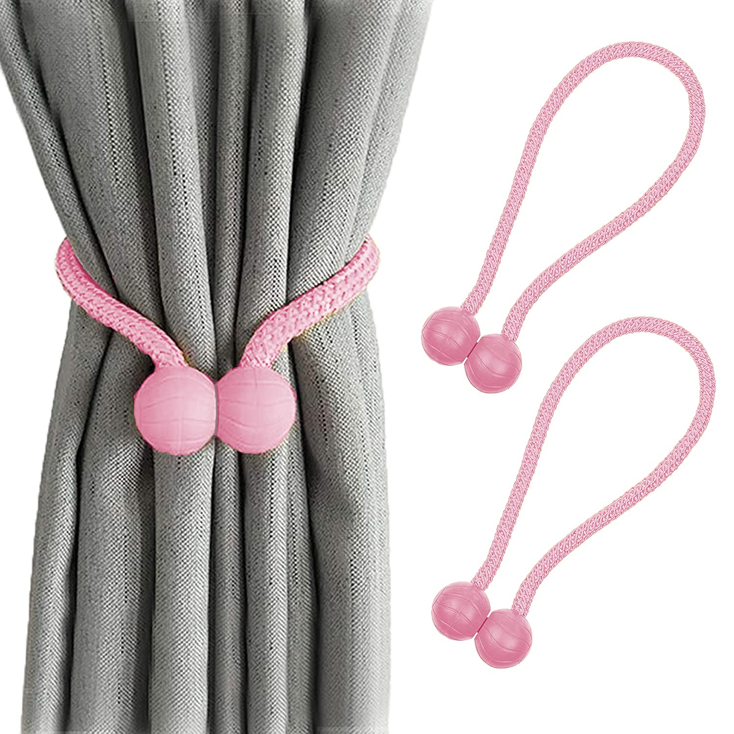 Ducomi Mag - Juego de 3 alzapaños magnéticos para cortinas de la casa, ganchos magnéticos modernos geométricos, accesorios para interior ventana (rosa, 45 cm)