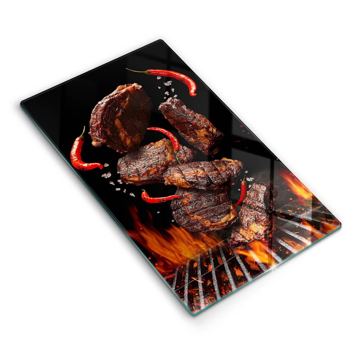 Plaque de cuisson et planche en verre Wallfluent 30x52cm motif gril
