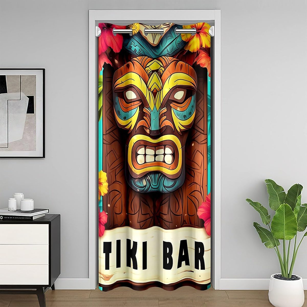 Erosebridal Summer Tiki Bar Doorway Curtain Tropical Hawaii Theme Blackout Curtain Exotic Tribal Door Curtains for Doorways 59" W X 80" L,Green Palm Tree Leaves Window Treatment for Kids Boys Girls