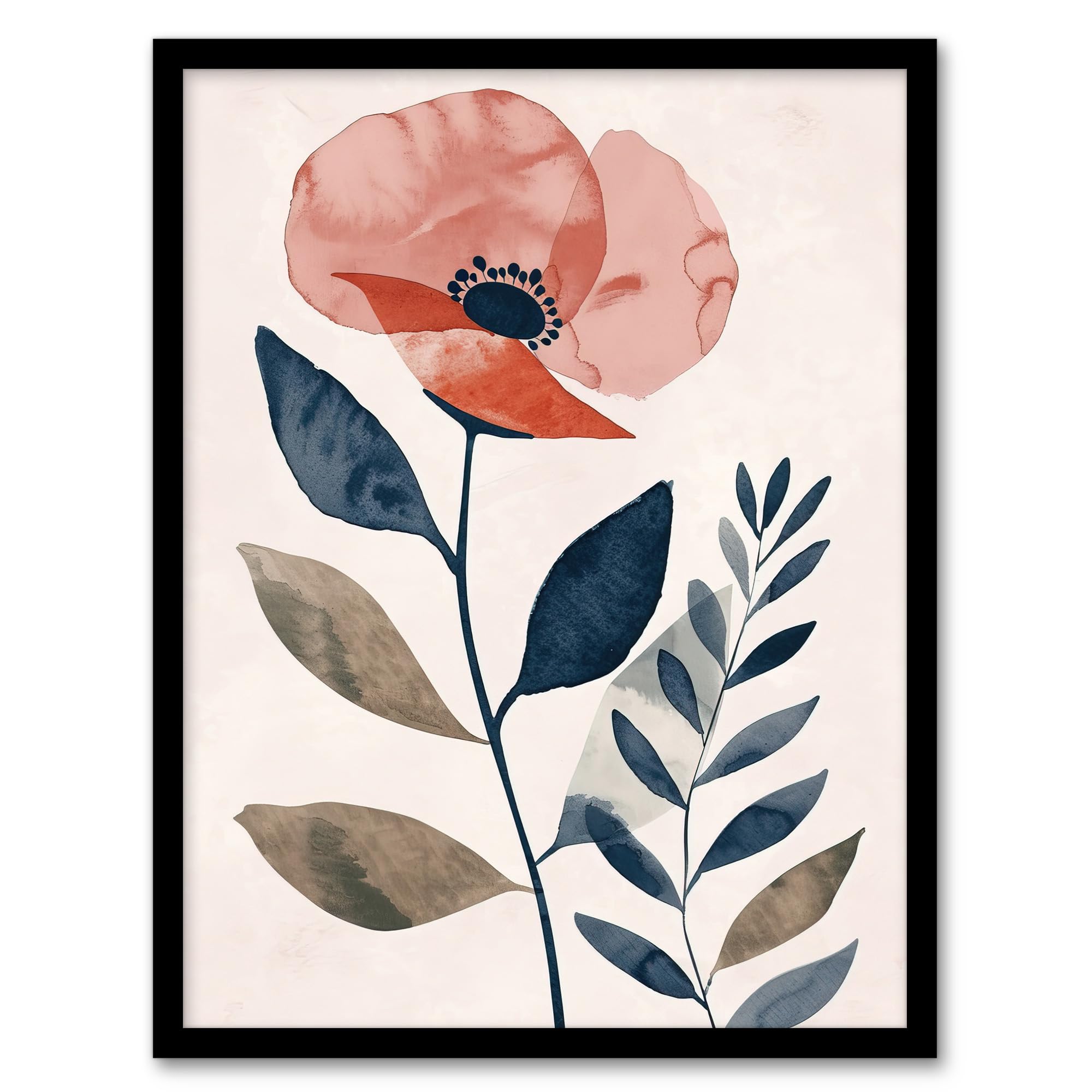 Artery8 Singe Boho Poppy Flower Floral Watercolour Living Room Artwork Framed Wall Art Print 18X24 Inch