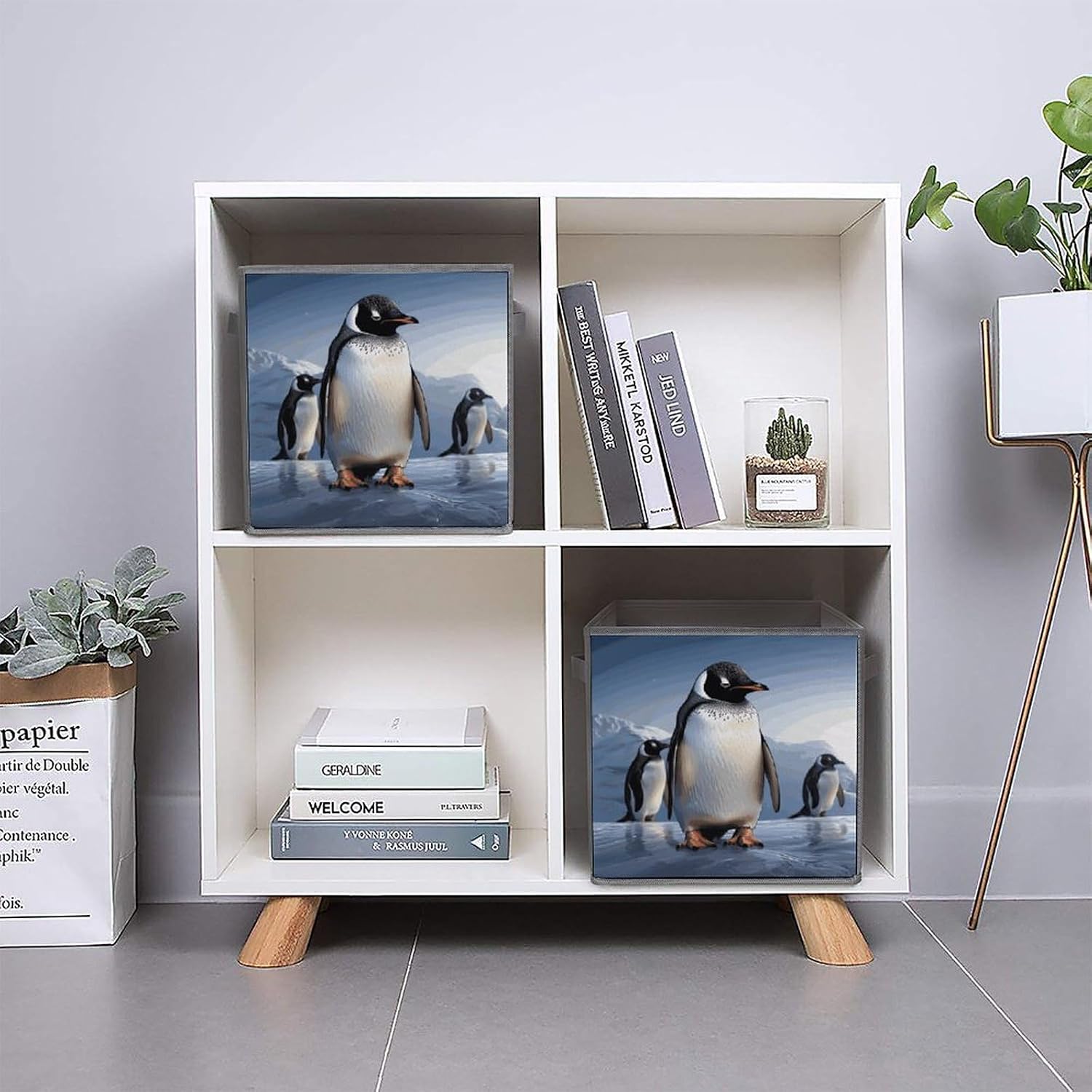 Penguin Storage Cubes Set of 6 Storage Bins with Handles Collapsible Storage Basket Fabric Storage Box for Shelves Large Closet Shelf Organizer for Organization 11 Inch