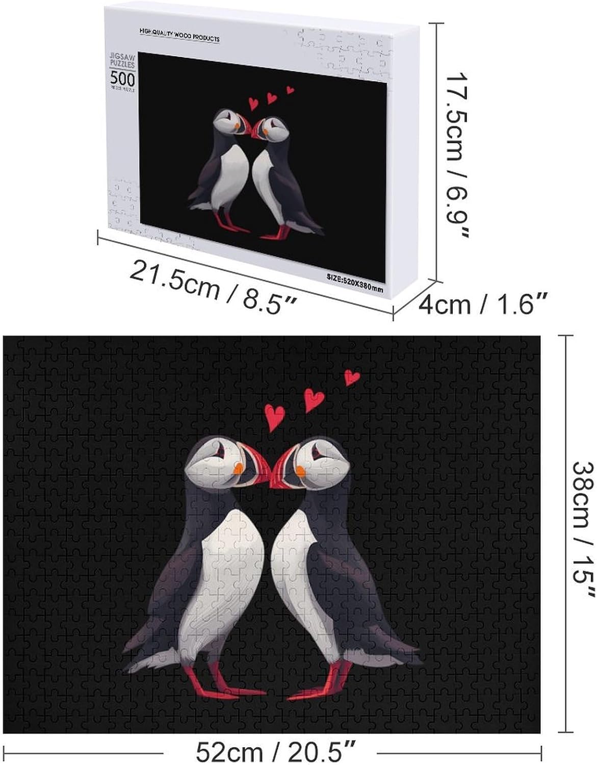 Puffins Wildlife Birds Love Puzzles for Adults 500 PCS Wooden Jigsaw Puzzle Wall Decor Christmas