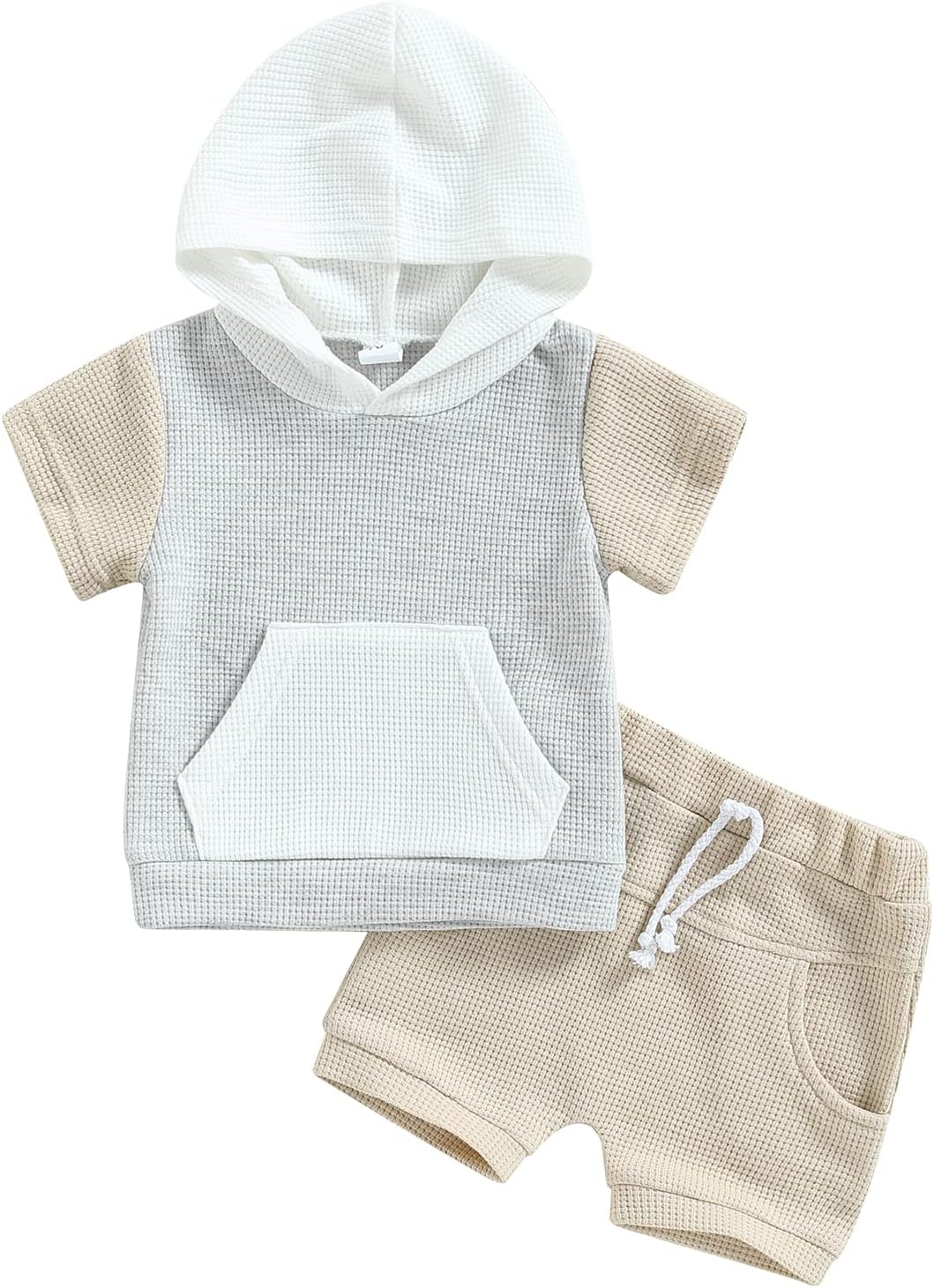 Toddler Baby Boy Summer Clothes Cute Short Sleeve Hooded Tshirt Top and Casual Shorts Set Infant 2 Piece Outfits