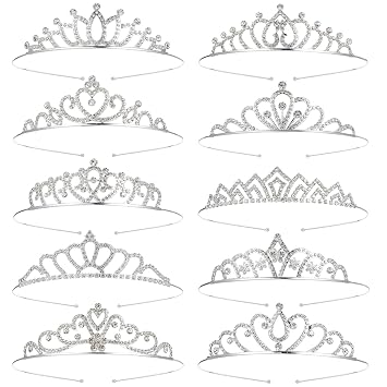 Grevosea 10 Pcs Tiaras for Women, Glitter Rhinestone Princess Crowns Headbands Crystal Tiara Birthday Crown for Girls Wedding Prom Bride Pageant Halloween Costume Hair Accessories
