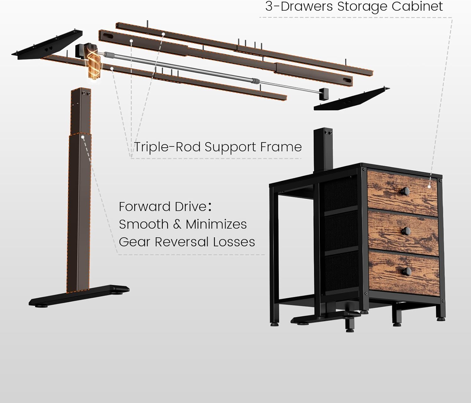 REAHOME Electric Standing Desk with Drawers, 47 x 24 Inches Height Adjustable Sit Stand Desk with Storage, 3 Memory Preset Home Office Computer Desk, Printer Cabinet, Cable Management, Rustic Brown