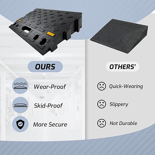 Vista 5 de Rampa de bordillo automotriz portátil de 2 piezas de 4 pulgadas de alto, rampa de umbral de plástico resistente con estructura de rampa escalonada