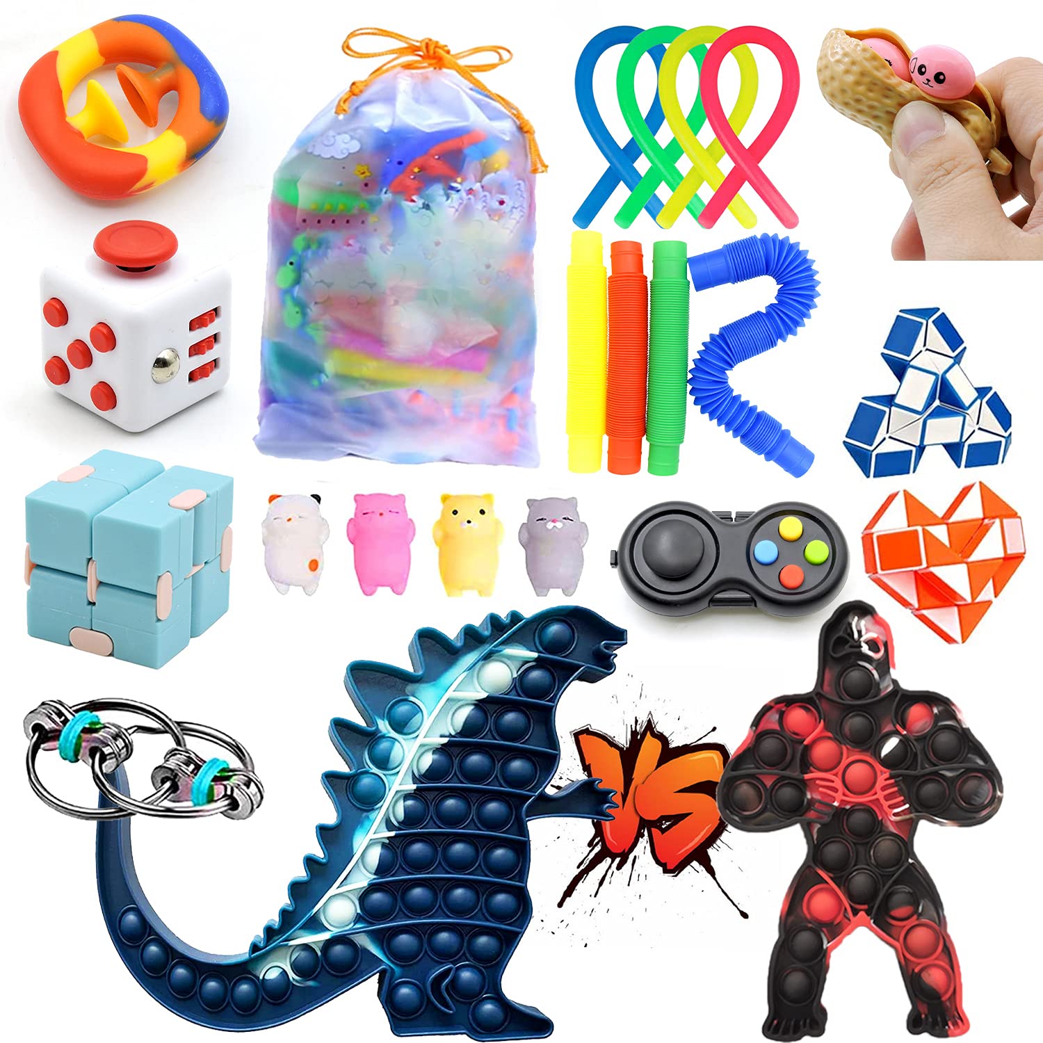Sensory Fidget Toys Set 23 Pack Toys Packs with Huge Pop it Special Needs Stress Reliever Toys for Kids Adults Cool Things Bithday Party Gift