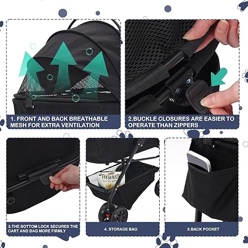 Miniatura 2 de Cochecito para mascotas 3 en 1, cochecitos plegables para perros y gatos para perros medianos de 44.1 lbs, cochecito de viaje para mascotas con