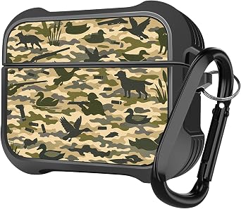 MINGDAO Compatible with AirPods Pro 2 2022 / AirPods Pro 2019 Case, Stylish PU Leather Design and TPU Shockproof Protective Cover Case with Keychain, Camouflage Duck MC25525
