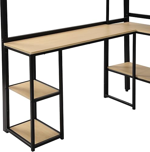 Miniatura 67 de Favfurish Litera de metal individual XL sobre Queen con escaleras inclinadas y barandillas de seguridad para dormitorio, habitaciones de invitados,