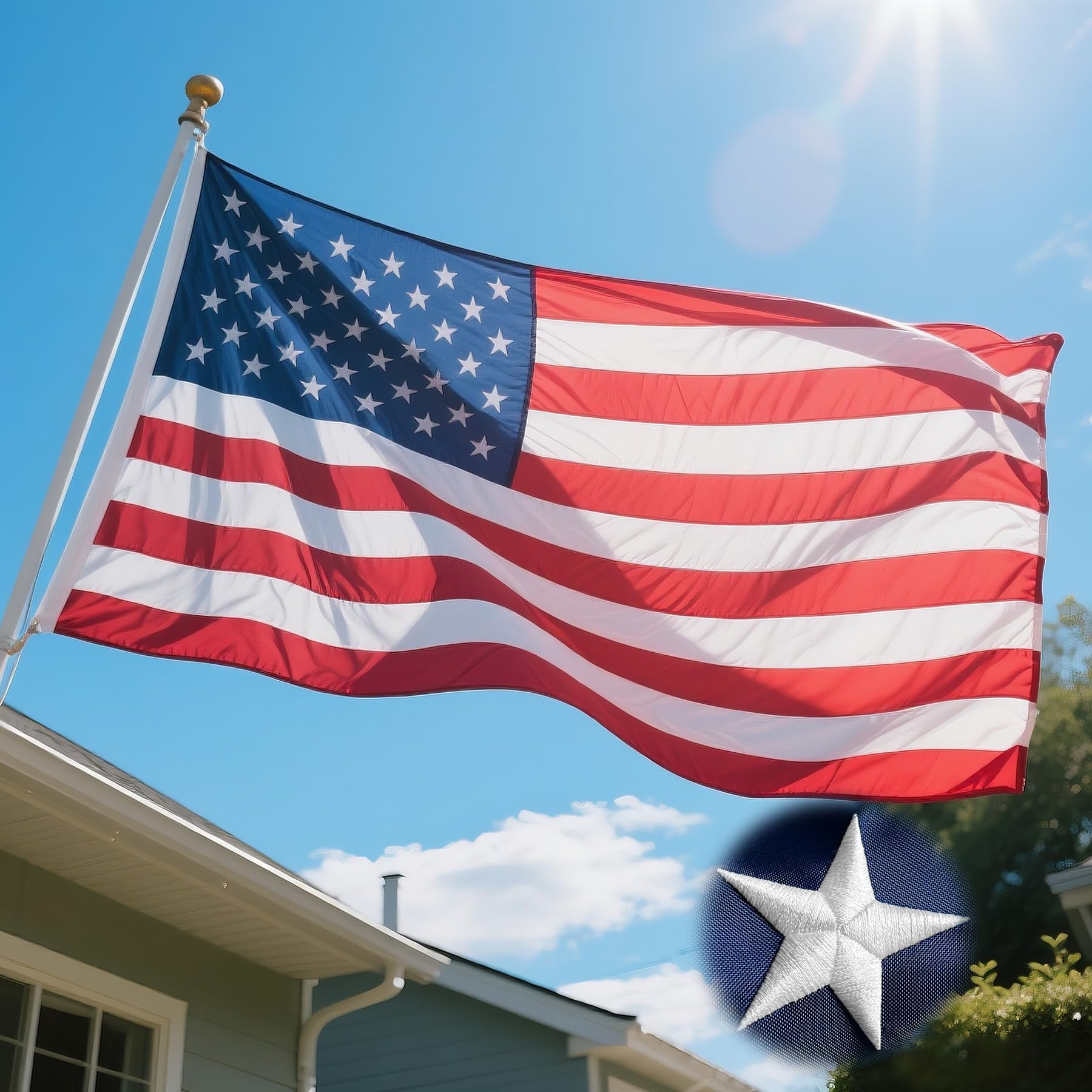 2.5x4 Ft American Flag,American Flags For Outside,Embroidered Stars Best,Long Lasting All Weather Brass Grommets