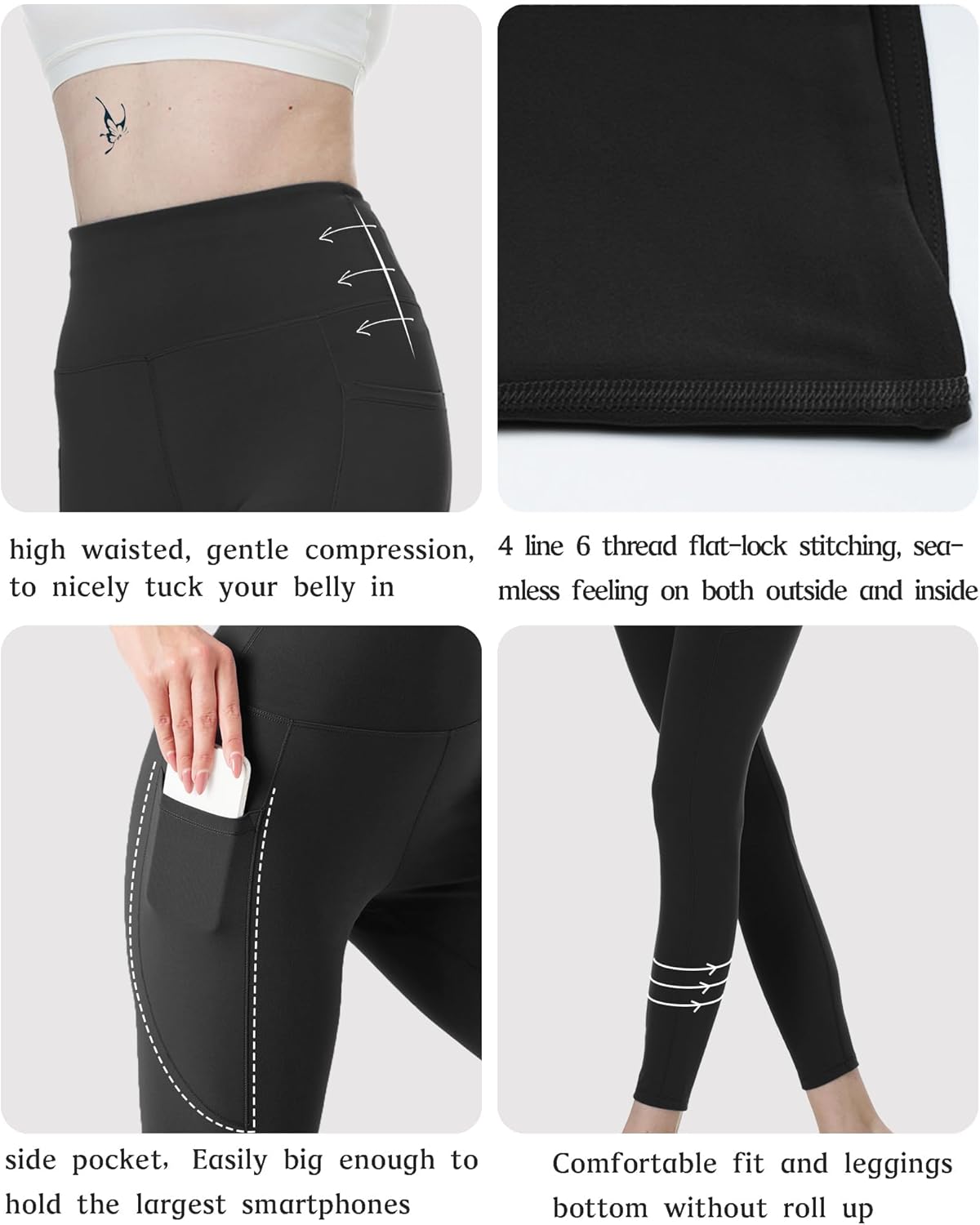 KOWBEAR Womens Yoga Leggings 4-Way Stretch High Waisted Tummy Control Pant with Pocket Workout Athletic Gym Casual Pants