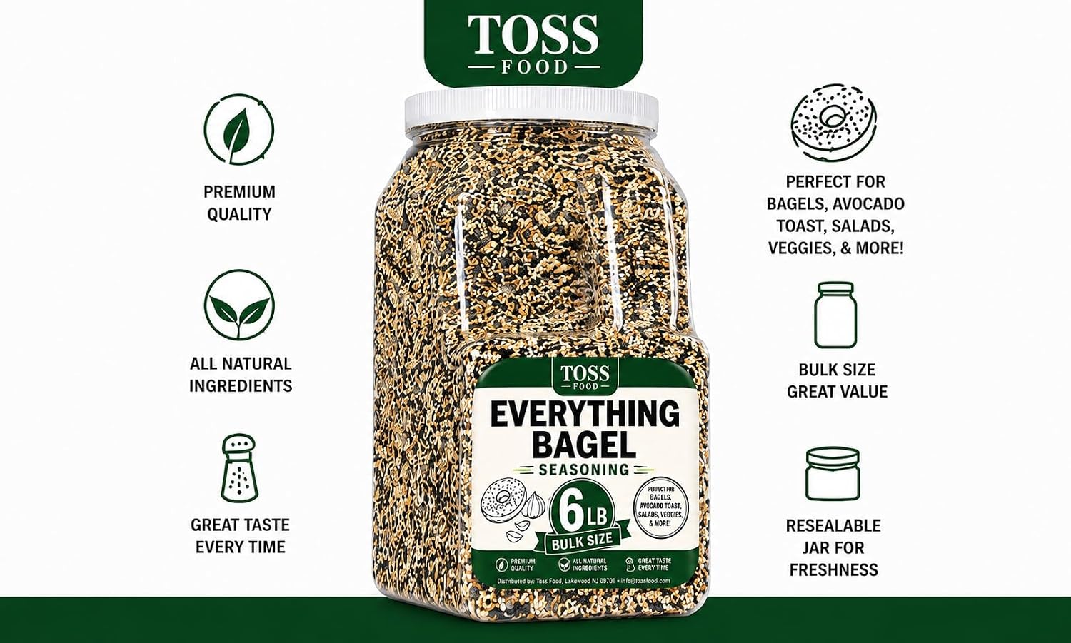 TOSS Everything Bagel Seasoning Blend, Bulk 6 LB, Dried Minced Garlic and Onion Flakes, Sea Salt and Spices, for Baked Goods, Toast, Avocado, Eggs, Salads