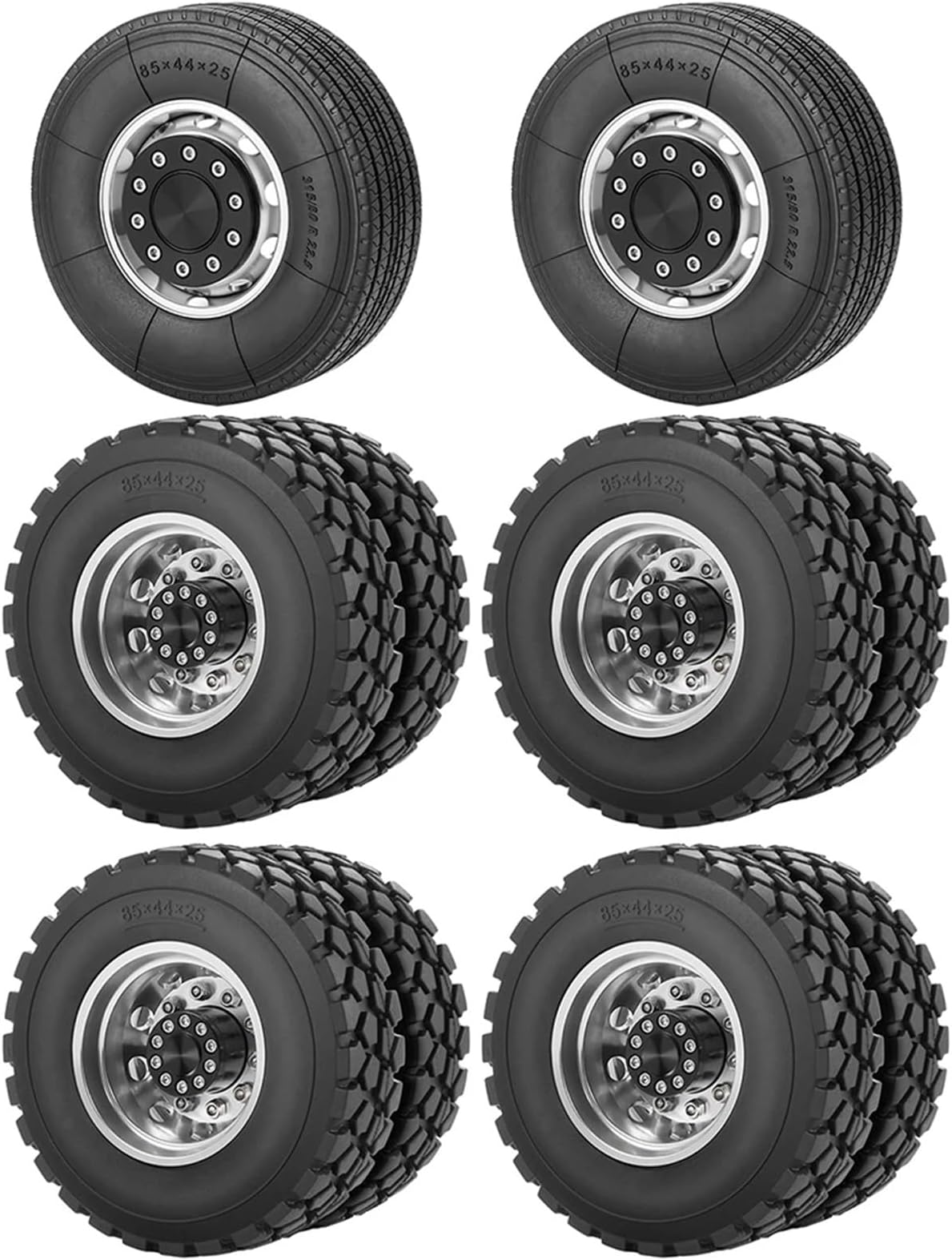 RC Car Toys Components For Tamiya 1/14 6x6 Wheels Rims Tires Set RC Tractor Truck Trailer Cargo Engineering Long Vehicle Parts