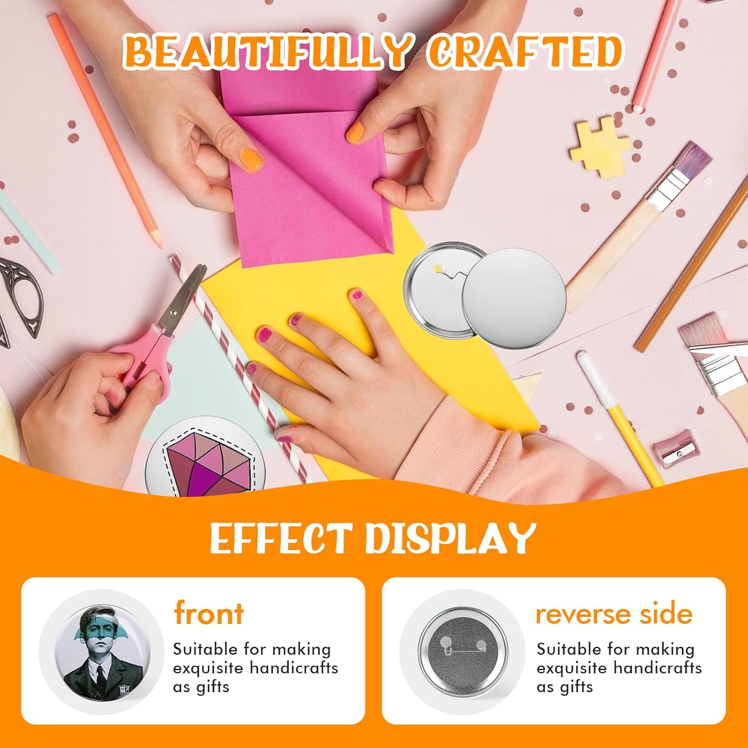 200Pcs Button Maker Supplies, 25mm 32mm 58mm Button Supplies Badge Part with Metal Back Cover, Metal Shells, Transparent Film (58mm/2.25in)