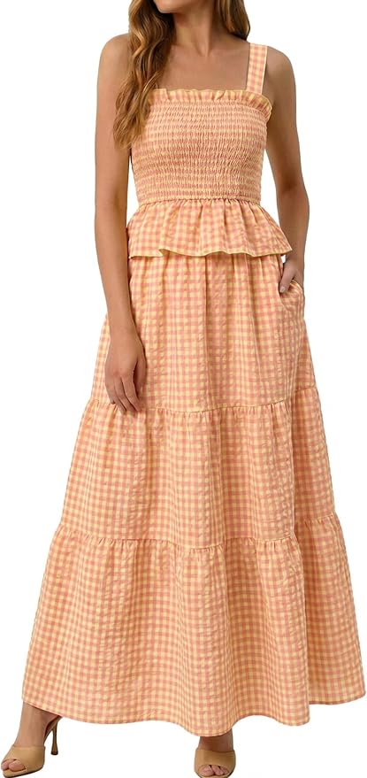 Glamaker Summer Gingham Plaid Tank Top & Maxi Skirt Set
