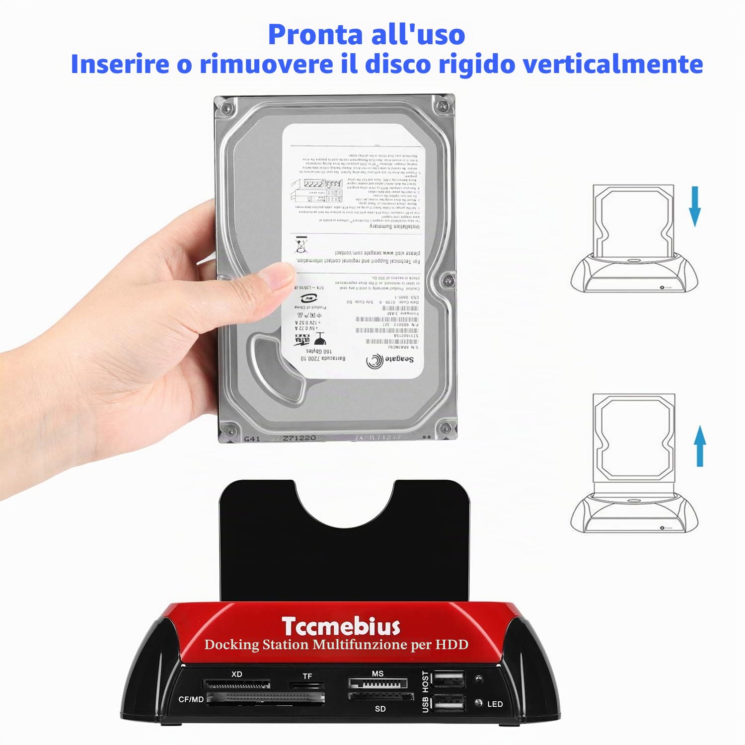 TCC-S862-DE USB 2.0 a SATA IDE Dual-Bay HDD Disco Rigido Docking Station con Lettore di Schede e USB 2.0 Hub per 2.5 3.5 Pollice IDE SATA I / II / III HDD SSD