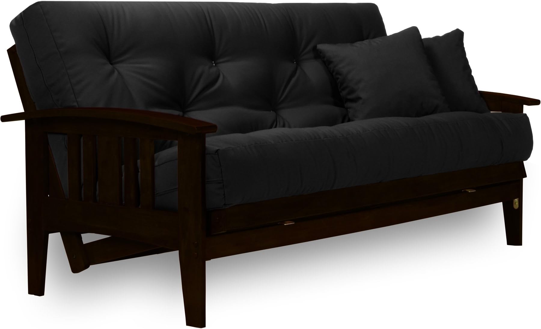 Nirvana Futons Westfield Rich Espresso Futon Frame (Large Queen Size, Warm Black Finish) Made of Solid Wood, Mission Style Futon Sofa Sleeper with Curved Arms