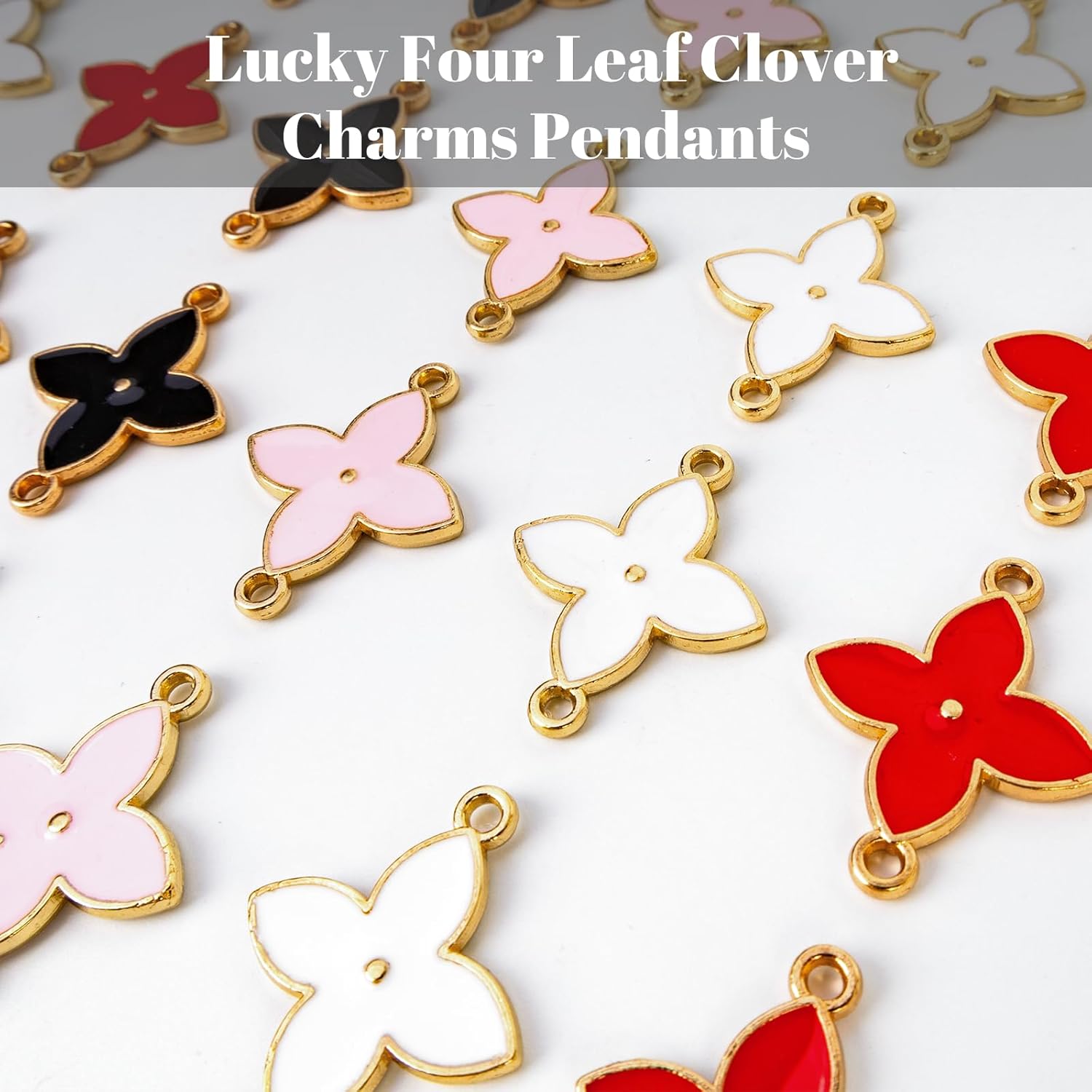 40 Pcs Lucky Four Leaf Clover Charms Pendants,Connector Charms for Jewelry Making Necklaces Bracelets and Earrings (Colour Mixture) - Image 3