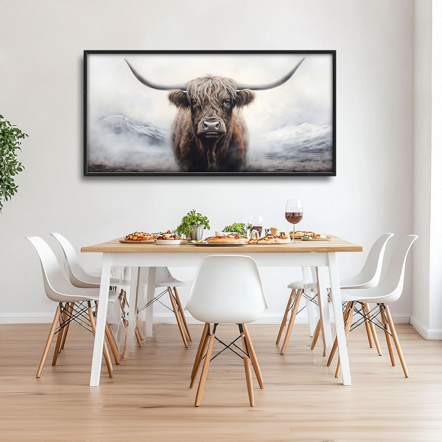 Quorin Highland Cow Large Wall Art Rustic Wild Animal Pictures Wall Decor Foggy Mountain Canvas Print Painting Artwork for Bathroom Living Room Bedroom 60L x30W
