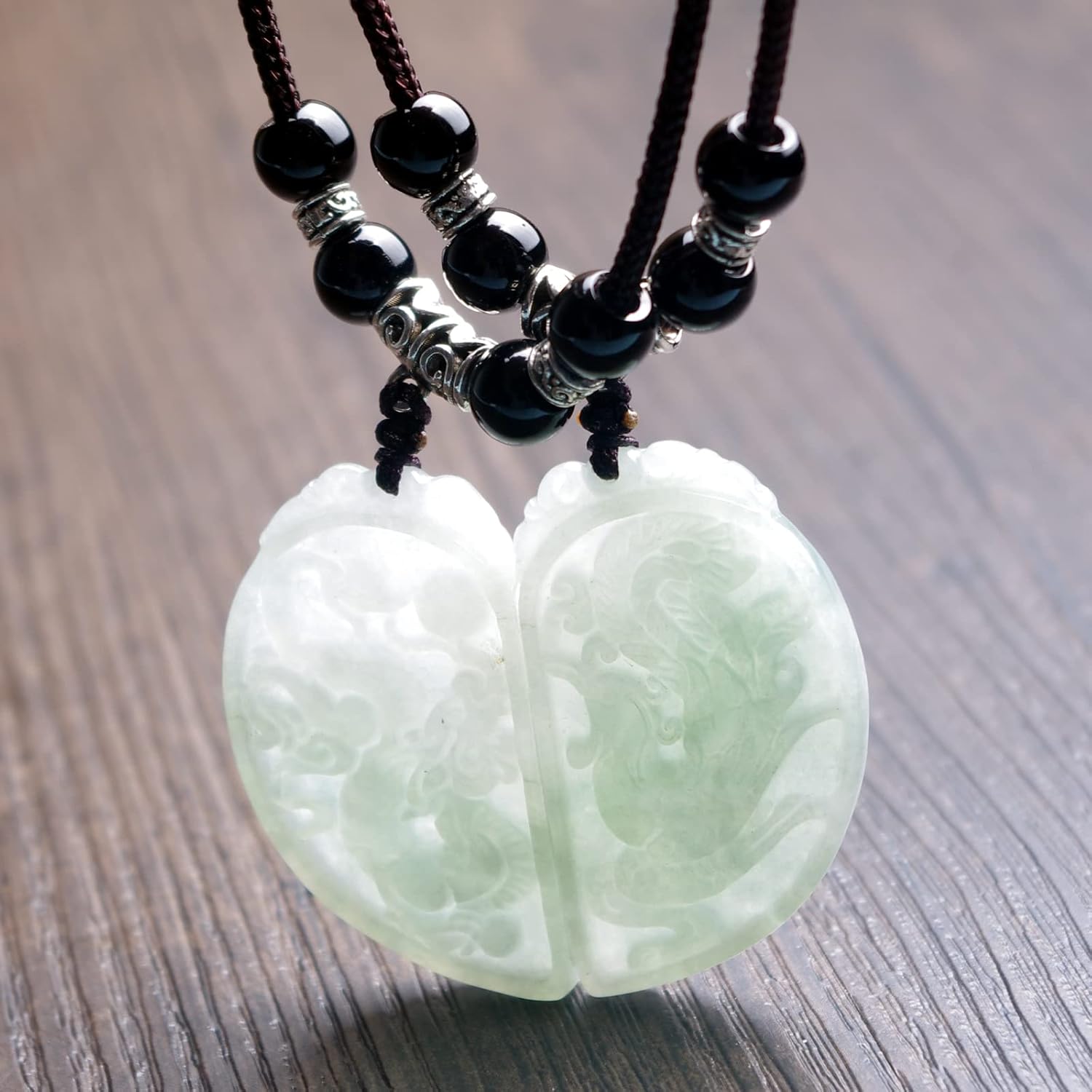Grade-A Natural Jade Dragon Phoenix Couple Pendant Handmade Amulet Necklace Valentine's Day birthday gift