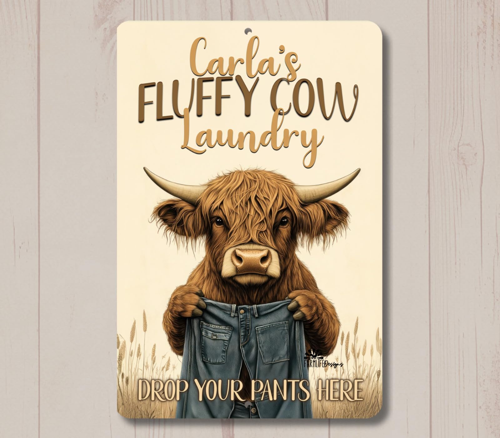 Highland Cow Personalized Laundry Sign room custom metal wall art tin your name home decor