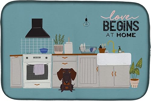 Miniatura 523 de Caroline's Treasures CK7824DDM - Tapete absorbente para secado de platos con diseño de bulldog inglés, rojo y blanco, para encimera de cocina, 14 x