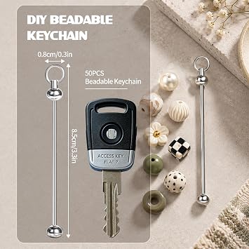 50 Pcs Bead Keyring Making Kit-Silver Blank Beaded Keychains for DIY Jewelry Keychains Making Accessories,can be use for Backpacks, keyrings, and Phone Charms