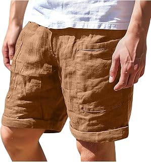 Pantalones cortos de entrenamiento para hombre, informales y modernos, de algodón y lino, con cordón elástico, color sólido, cómodos y transpirables