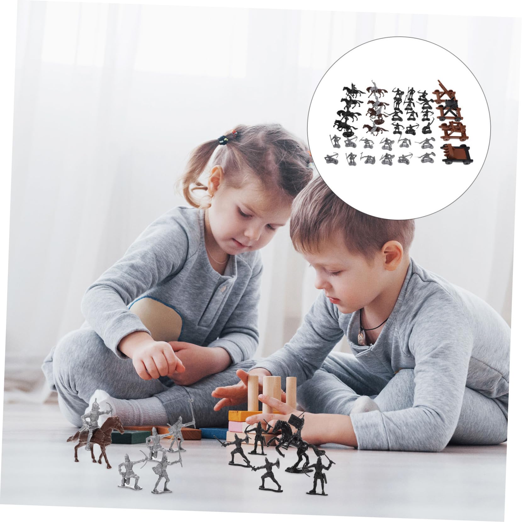 WOONEKY Set da Gioco Soldati Plastica Cavalieri e Cavalli, Decorazione Tavolo di Sabbia per Ragazzo Ragazza, Accessori Militari Modellismo Storici, 44 Pezzi per Gioco Educativo