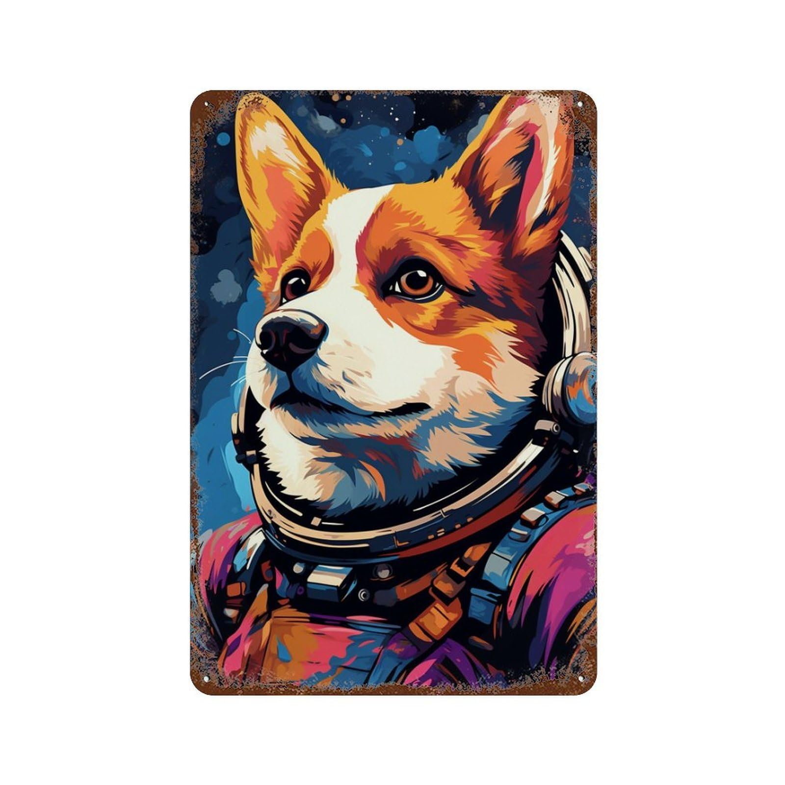 Rust Effect Space Dog Adventure -52 Rusty Metal Tin Sign 11.8"x7.9", Industrial Home Decor for Living Room, Hallway And Home Decor