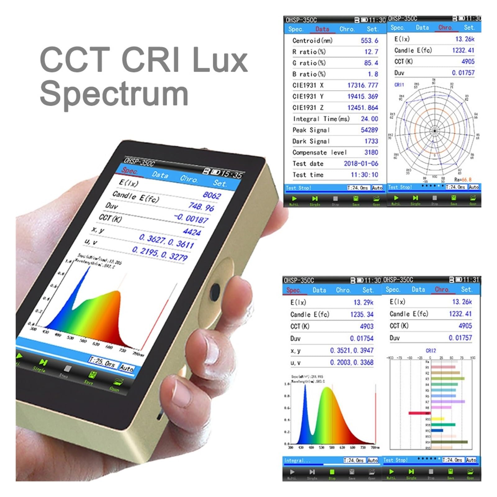 Espectrómetro Portátil, Espectrómetro Portátil 350C, Medidor CCT CRI, Luz De Prueba Lux
