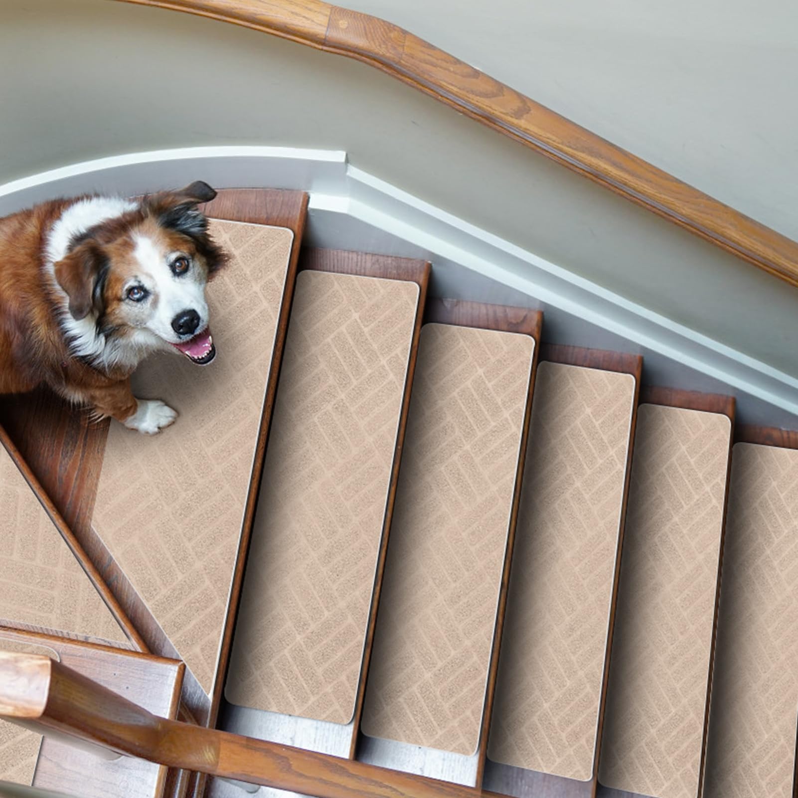 Alfombrillas para Escaleras Antideslizantes, 15 Alfombrillas Autoadhesivas Escalones Interiores, Reutilizables para Mascotas, Mayores, Niños (Estampado de Rombos, Beige, 76x20 cm)