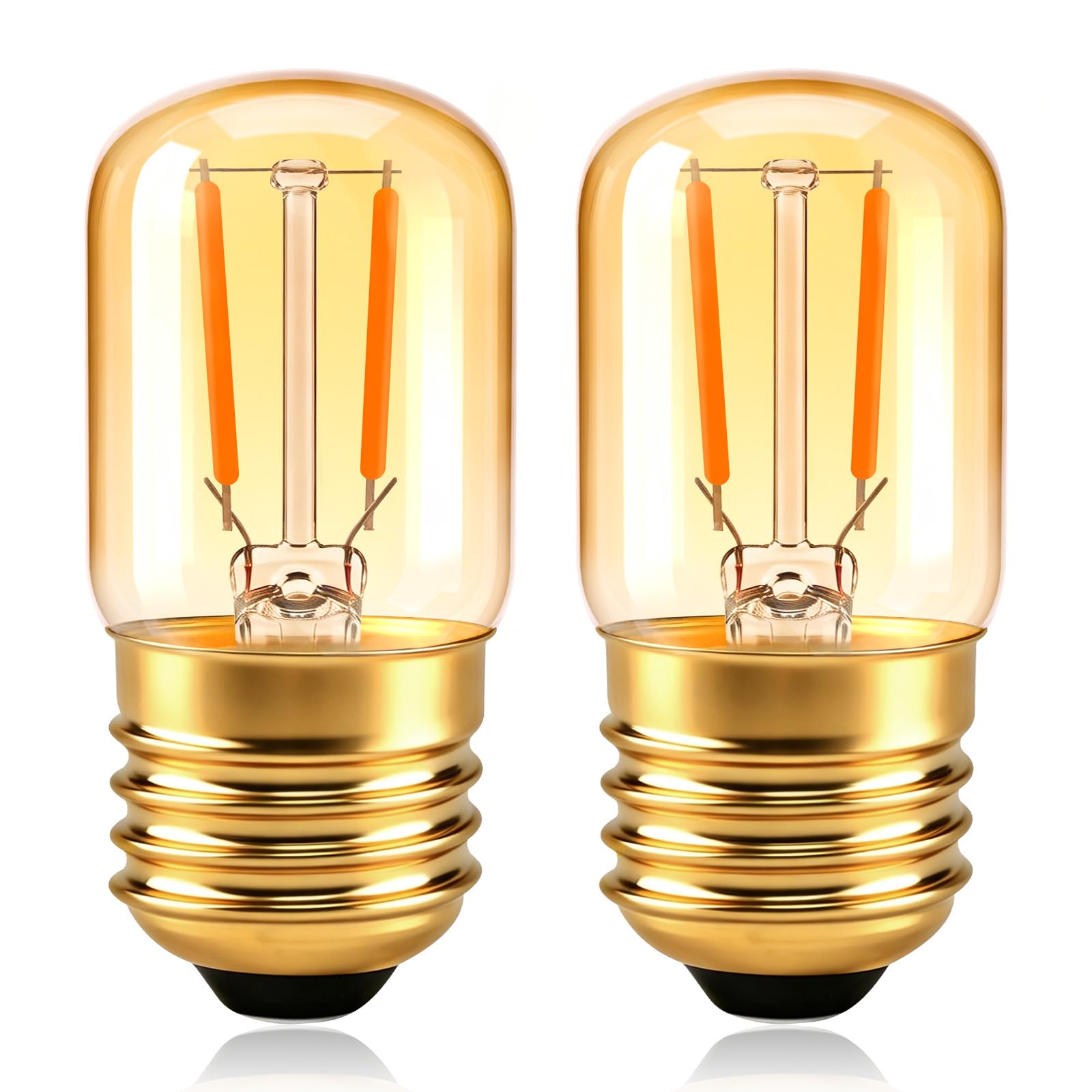 E27 Vintage Light Bulbs ES Edison Screw, 1W LED Filament Equivalent 10-15W Pygmy Bulb, Amber Glass 2200K Warm White, AC 230V, Low Watt Decorative T28 Tubular Night Light Bulbs, Non-dimmable, 2 Pack