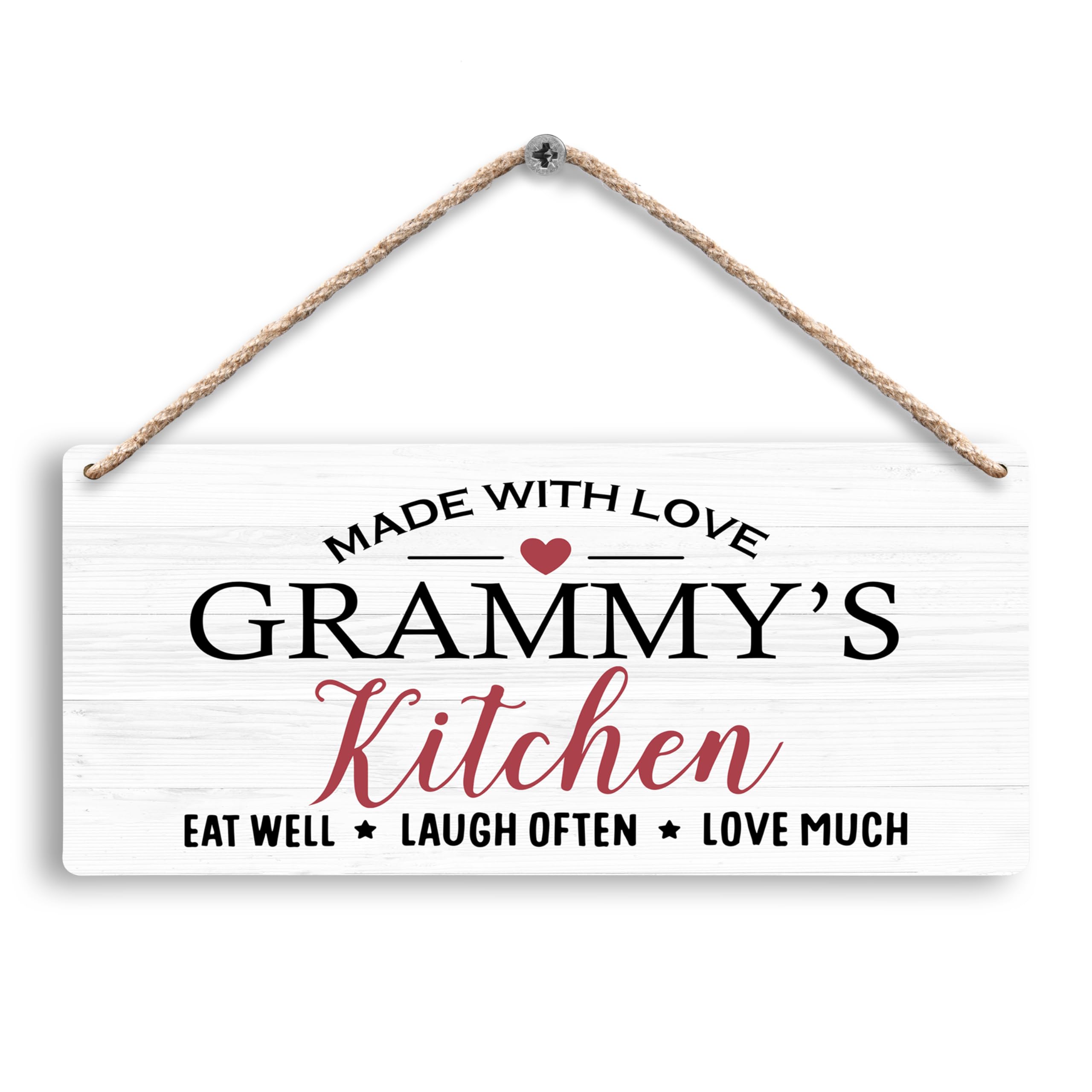 Grammy Kitchen Decor 12X6 Inch - Grammy's Kitchen Made with Love Rustic Wooden Hanging Plaque, Eat Laugh Love Wall Art, Grandma Gift from Grandkids